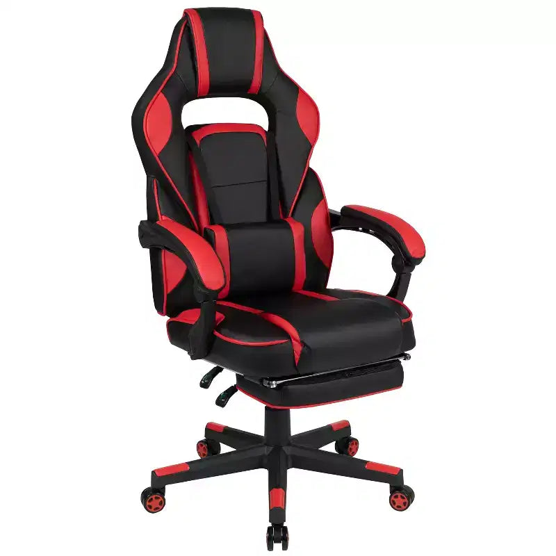 Bureau de jeu Flash Furniture avec porte-gobelet/crochet pour casque/2 trous de gestion des câbles et fauteuil de jeu inclinable avec accoudoirs et repose-pieds