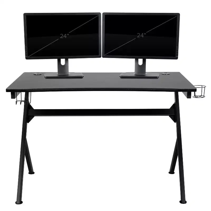 Bureau de jeu Flash Furniture avec porte-gobelet/crochet pour casque/2 trous de gestion des câbles et fauteuil de jeu inclinable avec accoudoirs et repose-pieds