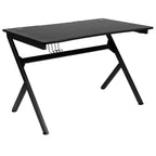 Bureau de jeu Flash Furniture avec porte-gobelet/crochet pour casque/2 trous de gestion des câbles et fauteuil de jeu inclinable avec accoudoirs et repose-pieds