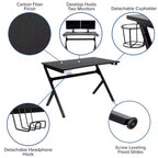 Bureau de jeu Flash Furniture avec porte-gobelet/crochet pour casque/2 trous de gestion des câbles et fauteuil de jeu inclinable avec accoudoirs et repose-pieds