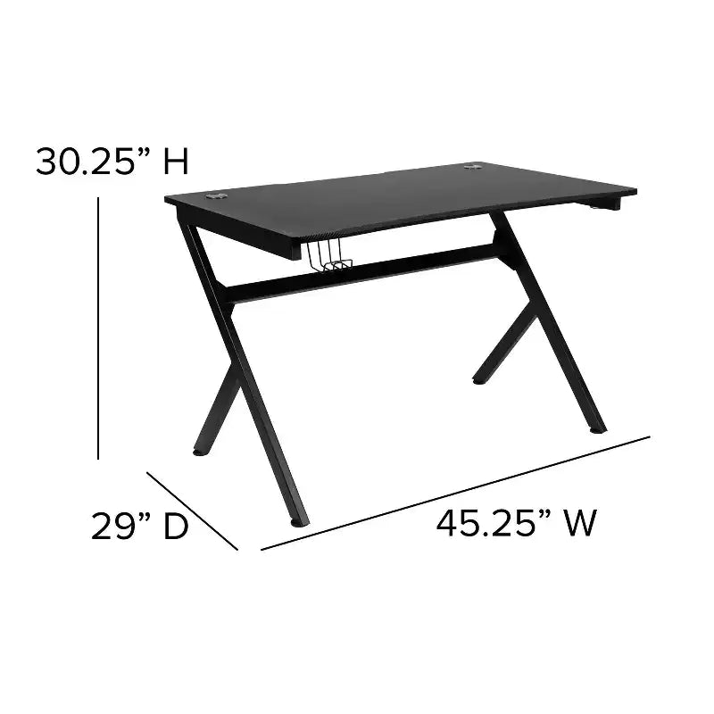Bureau de jeu Flash Furniture avec porte-gobelet/crochet pour casque/2 trous de gestion des câbles et fauteuil de jeu inclinable avec accoudoirs et repose-pieds