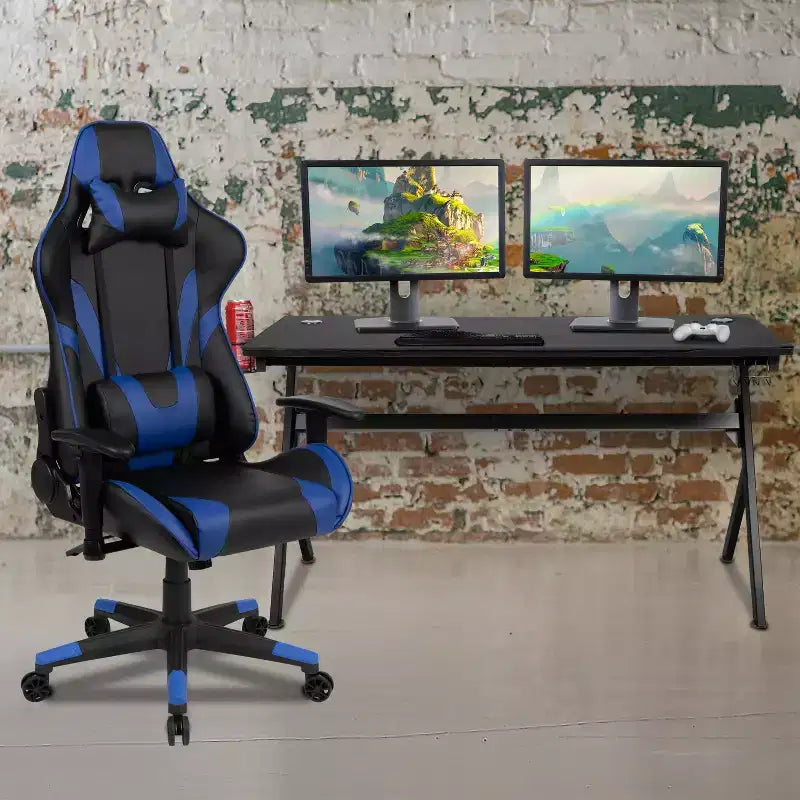 Ensemble Bureau Gaming Emma et Oliver - Support Tasse/Casque/Tapis de Souris Intégré