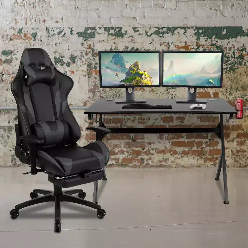 Ensemble de bureau gaming Emma et Oliver - Support de tasse/casque/Inclinable et repose-pieds
