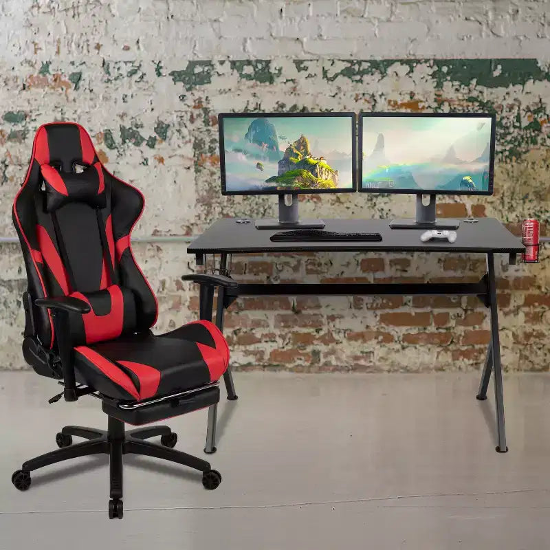 Ensemble de bureau gaming Emma et Oliver - Support de tasse/casque/Inclinable et repose-pieds