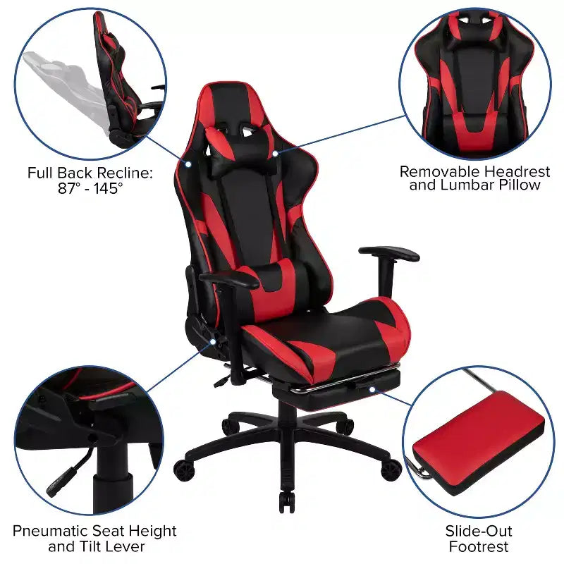 Ensemble de bureau gaming Emma et Oliver - Support de tasse/casque/Inclinable et repose-pieds