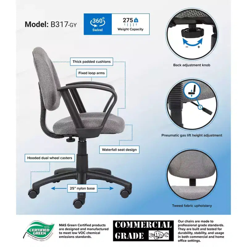 Chaise posturale de luxe avec accoudoirs bouclés - Boss Office Products