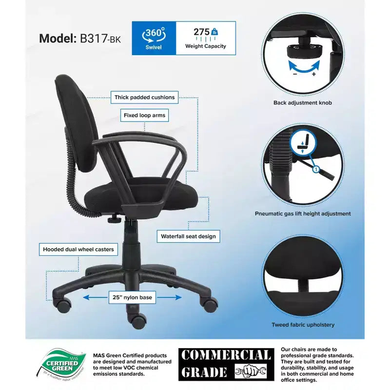 Chaise posturale de luxe avec accoudoirs bouclés - Boss Office Products