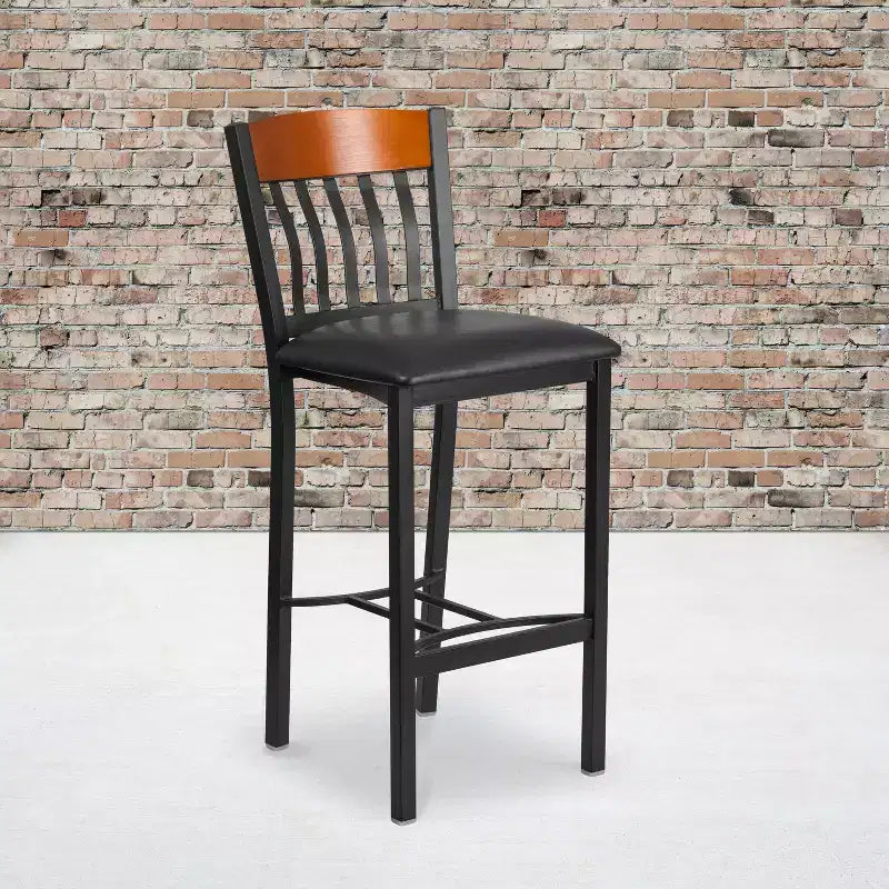Tabouret de bar de restaurant Emma et Oliver Vertical Back en métal/bois