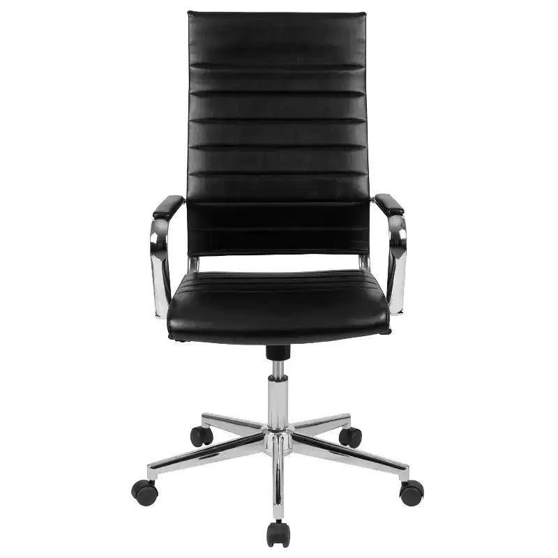 Fauteuil de bureau pivotant exécutif à dossier haut Emma et Oliver en similicuir nervuré – Chaise de bureau