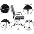 Fauteuil de bureau pivotant exécutif à dossier haut Emma et Oliver en similicuir nervuré – Chaise de bureau