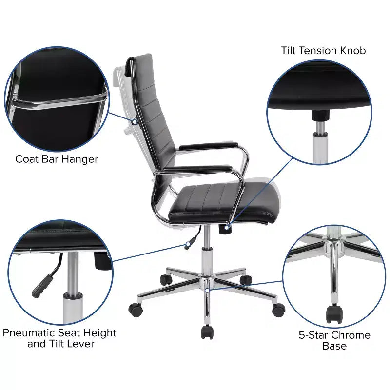 Fauteuil de bureau pivotant exécutif à dossier haut Emma et Oliver en similicuir nervuré – Chaise de bureau