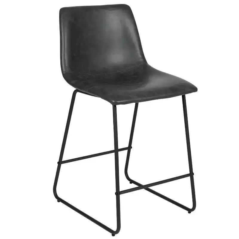 Tabourets de bar Emma et Oliver - Hauteur comptoir de cuisine - Lot de 2 - 61 cm - En similicuir