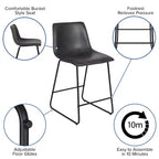 Tabourets de bar Emma et Oliver - Hauteur comptoir de cuisine - Lot de 2 - 61 cm - En similicuir