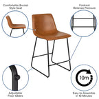 Tabourets de bar Emma et Oliver - Hauteur comptoir de cuisine - Lot de 2 - 61 cm - En similicuir