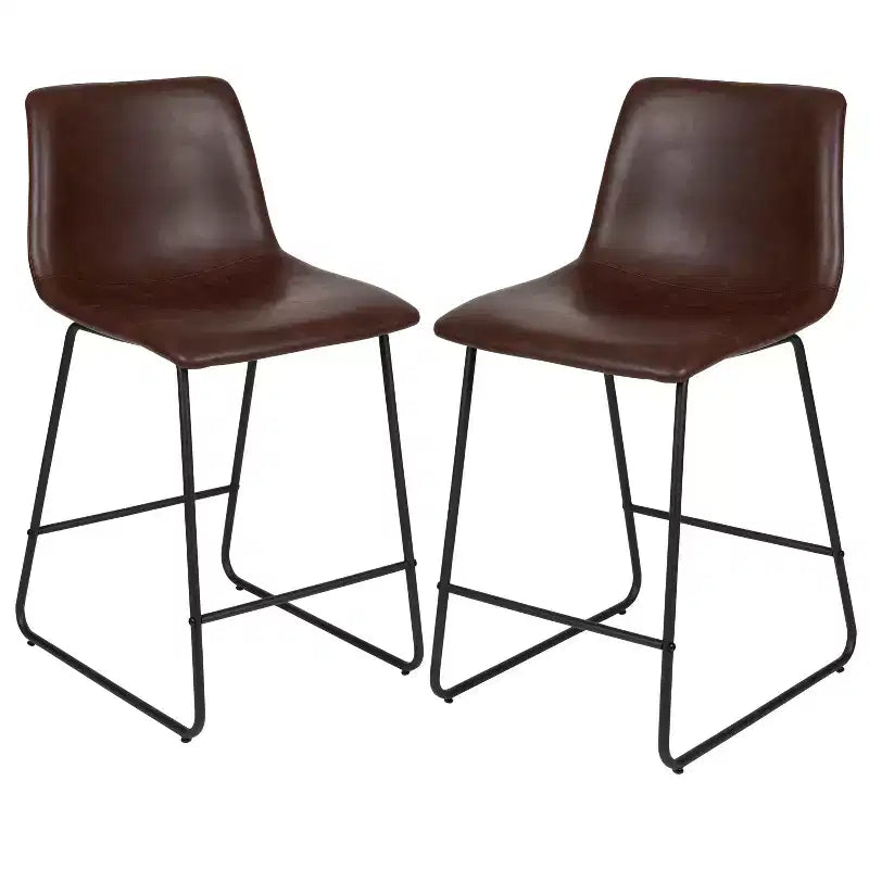 Tabourets de bar Emma et Oliver - Hauteur comptoir de cuisine - Lot de 2 - 61 cm - En similicuir