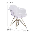 Chaise transparente Emma et Oliver avec accoudoirs et base dorée