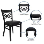 Chaise de salle à manger de restaurant en métal à dossier en X Emma et Oliver Black