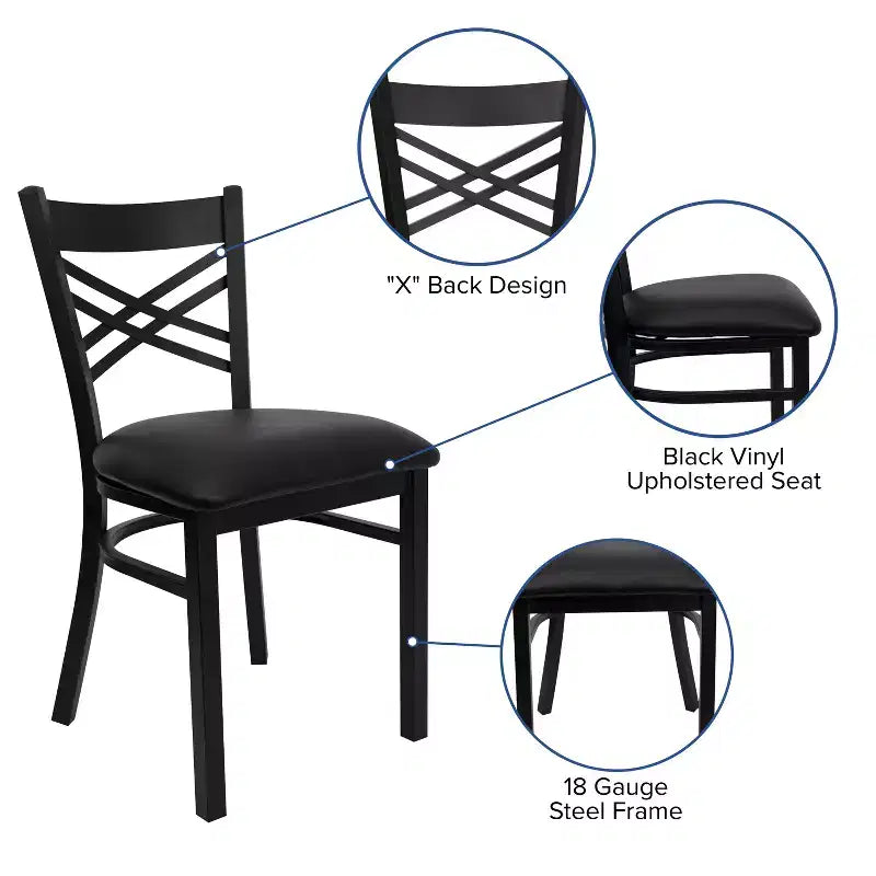Chaise de salle à manger de restaurant en métal à dossier en X Emma et Oliver Black