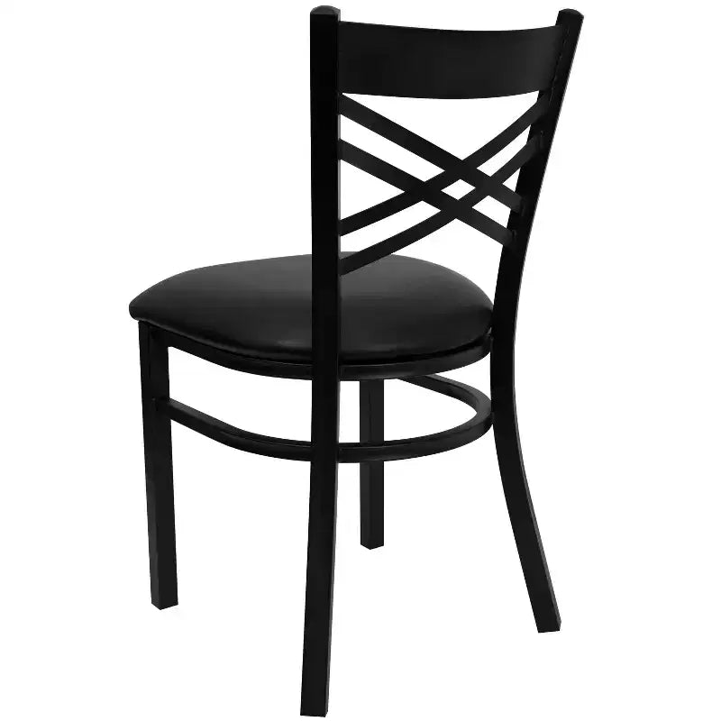 Chaise de salle à manger de restaurant en métal à dossier en X Emma et Oliver Black