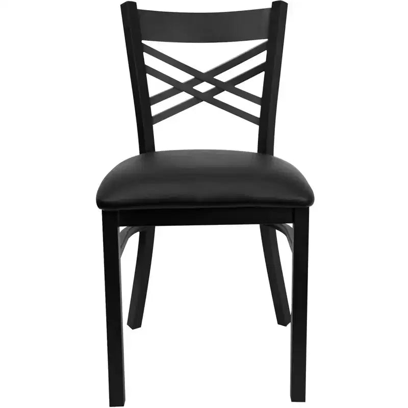 Chaise de salle à manger de restaurant en métal à dossier en X Emma et Oliver Black