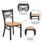 Chaise de salle à manger de restaurant en métal à dossier en X Emma et Oliver Black