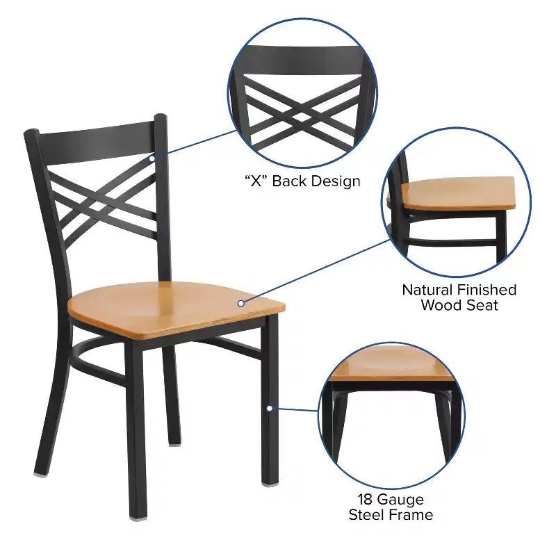 Chaise de salle à manger de restaurant en métal à dossier en X Emma et Oliver Black