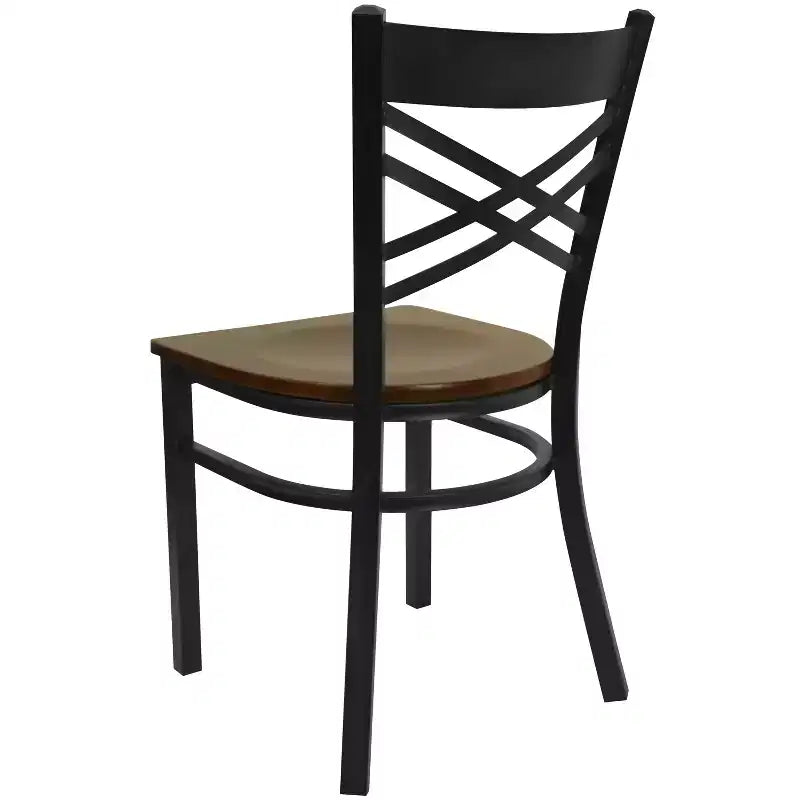 Chaise de salle à manger de restaurant en métal à dossier en X Emma et Oliver Black