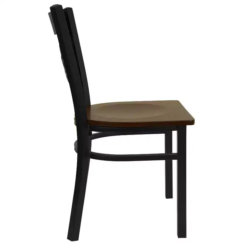 Chaise de salle à manger de restaurant en métal à dossier en X Emma et Oliver Black