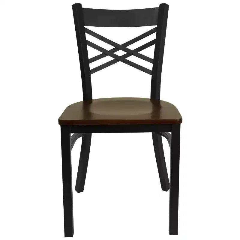 Chaise de salle à manger de restaurant en métal à dossier en X Emma et Oliver Black