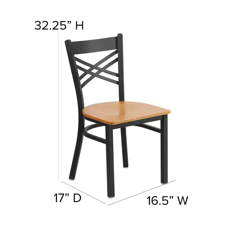 Chaise de salle à manger de restaurant en métal à dossier en X Emma et Oliver Black