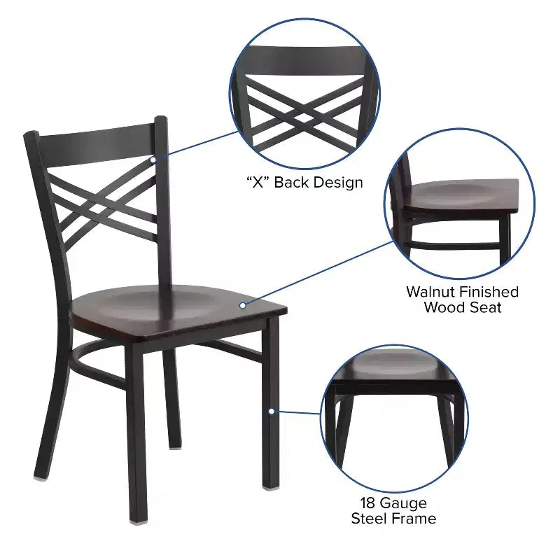 Chaise de salle à manger de restaurant en métal à dossier en X Emma et Oliver Black