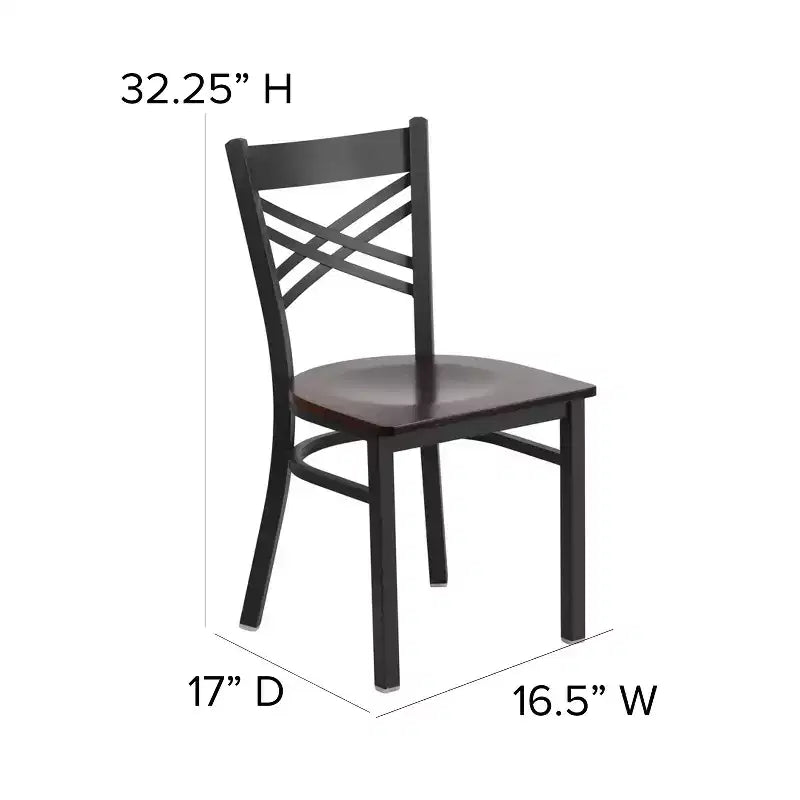 Chaise de salle à manger de restaurant en métal à dossier en X Emma et Oliver Black