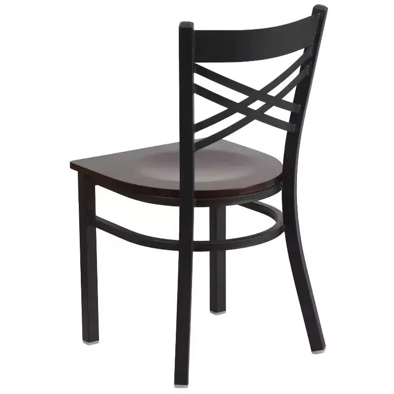 Chaise de salle à manger de restaurant en métal à dossier en X Emma et Oliver Black