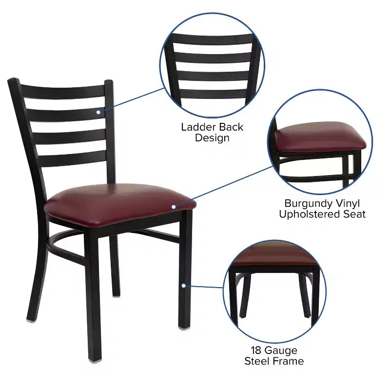 Chaise de salle à manger en métal à dossier échelle Emma et Oliver Black pour restaurant