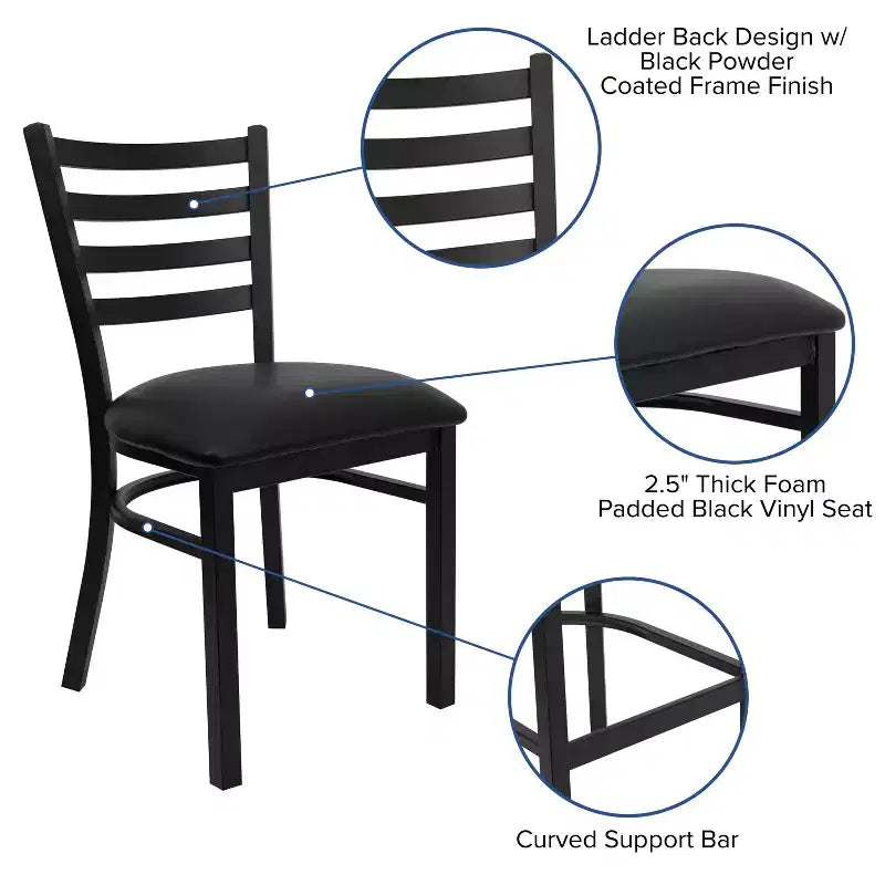 Chaise de salle à manger en métal à dossier échelle Emma et Oliver Black pour restaurant