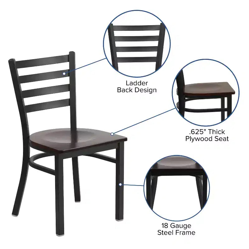 Chaise de salle à manger en métal à dossier échelle Emma et Oliver Black pour restaurant