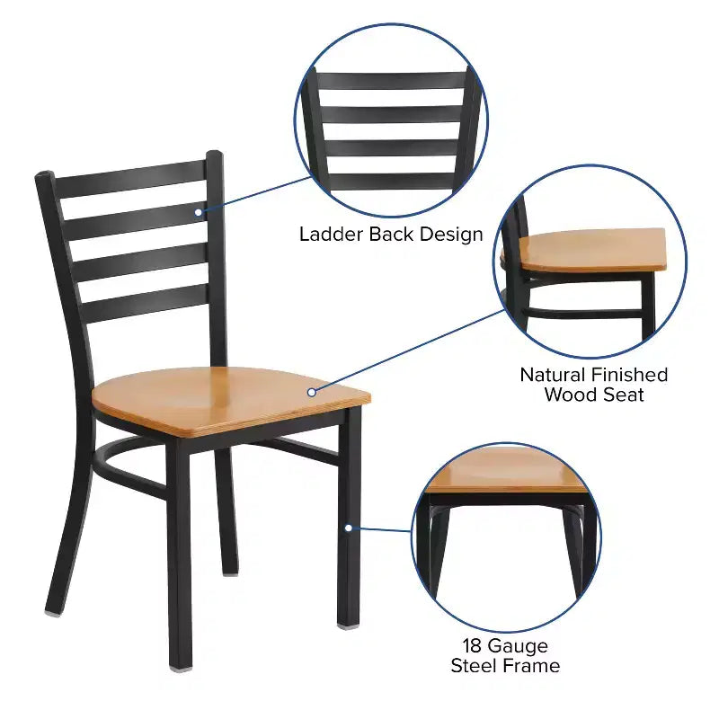 Chaise de salle à manger en métal à dossier échelle Emma et Oliver Black pour restaurant