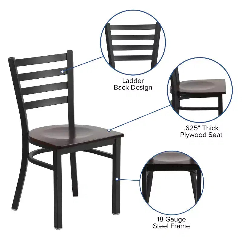 Chaise de salle à manger en métal à dossier échelle Emma et Oliver Black pour restaurant