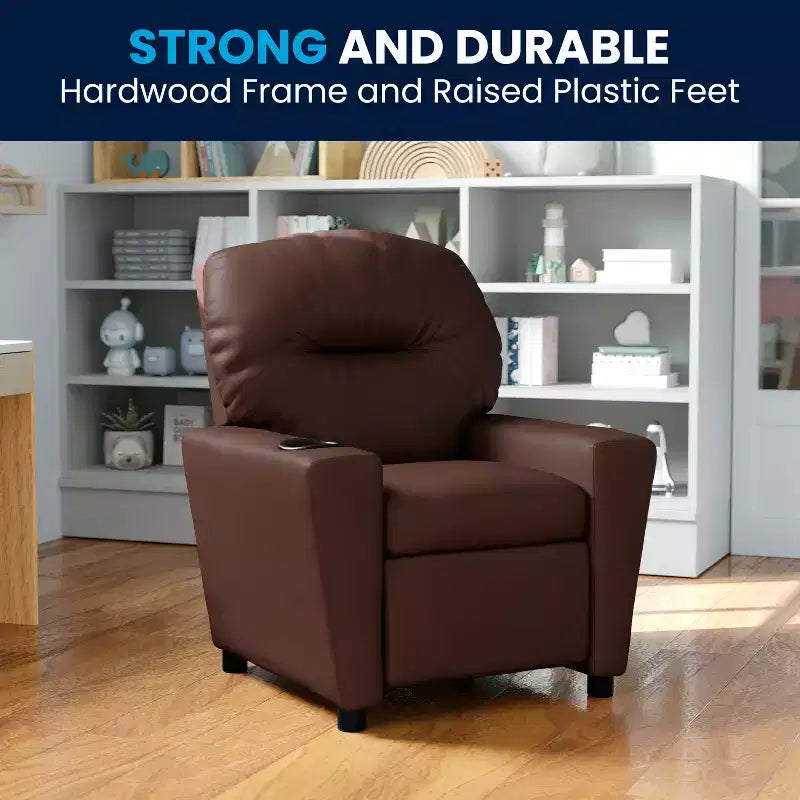Fauteuil inclinable contemporain pour enfants Emma et Oliver avec porte-gobelet