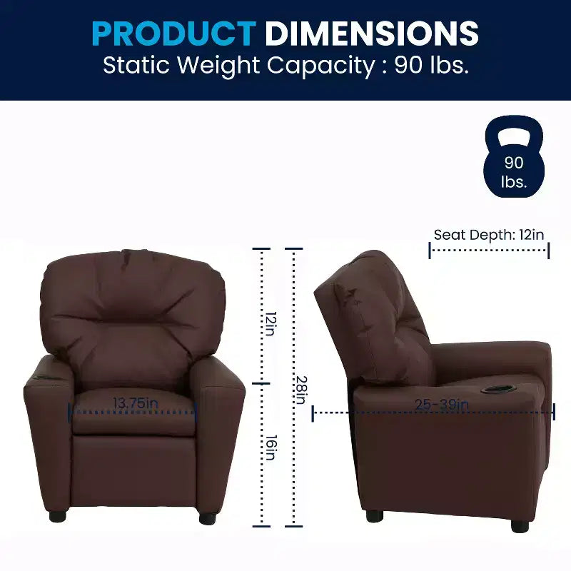 Fauteuil inclinable contemporain pour enfants Emma et Oliver avec porte-gobelet