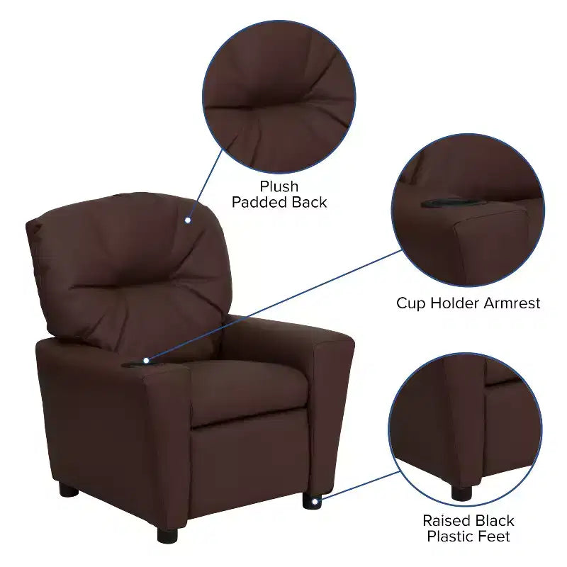 Fauteuil inclinable contemporain pour enfants Emma et Oliver avec porte-gobelet