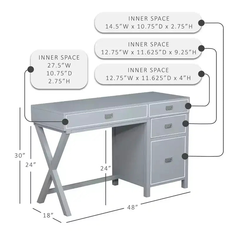 Bureau avec rangement latéral Peggy - Linon