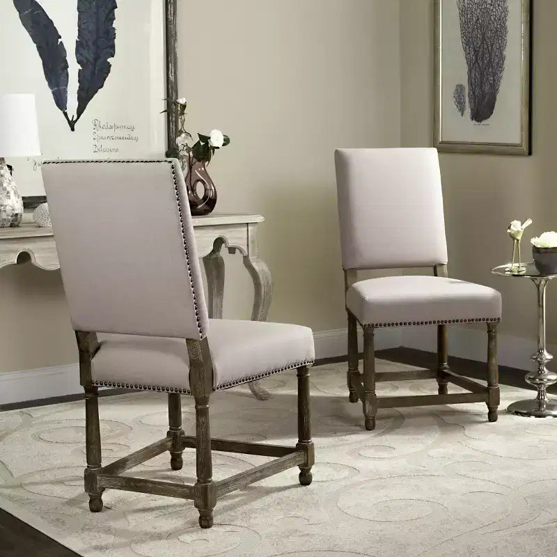 Chaise d'appoint Faxon 20 H avec garniture cloutée (lot de 2) - MCR4557 - Taupe - Safavieh Couture