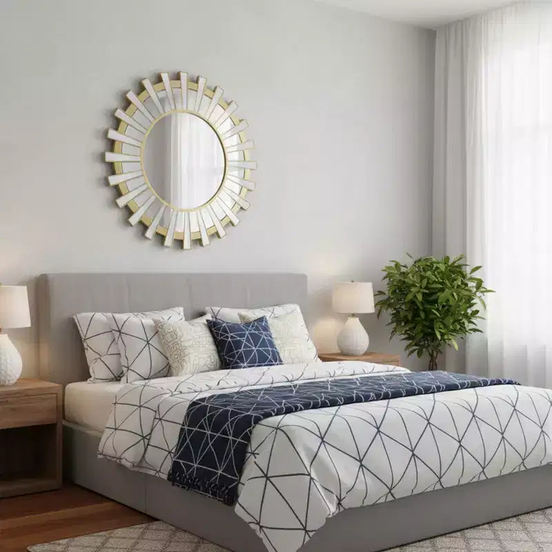 Décoration murale ronde miroir Northlight 25.5 en forme de soleil doré mat et transparent