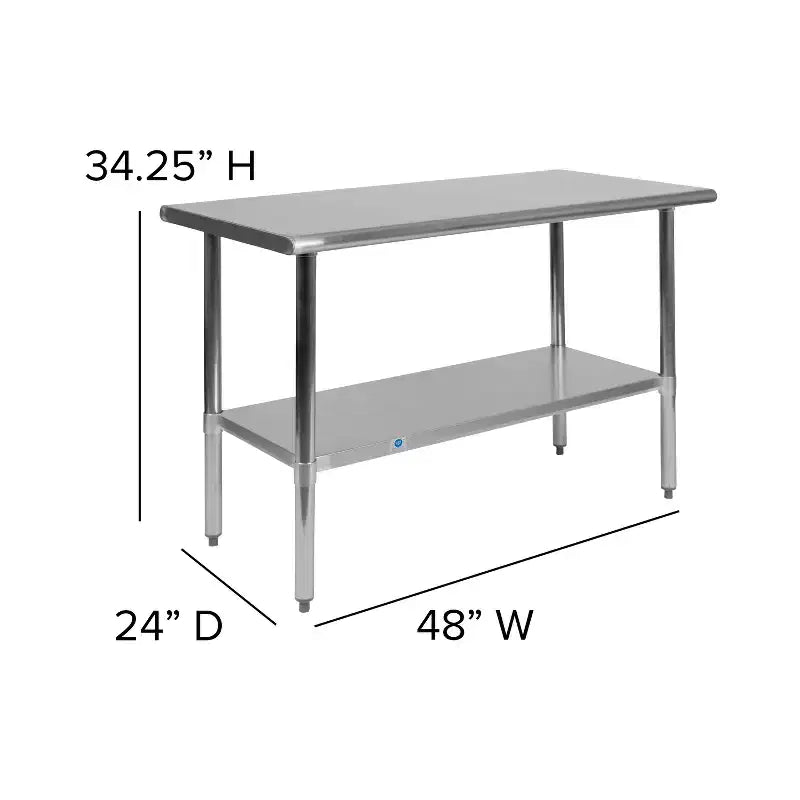 Table de préparation et de travail Emma and Oliver en acier inoxydable de calibre 18 avec étagère inférieure