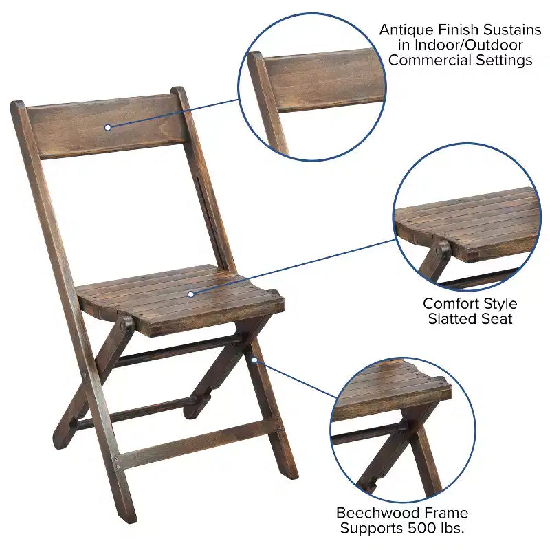 Flash Furniture Chaise Pliante en Bois à Lattes pour Événements Spéciaux - Noir Antique, Lot de 4