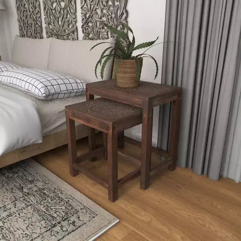 Lot de 2 tables d'appoint éclectiques en bois - Olivia & May