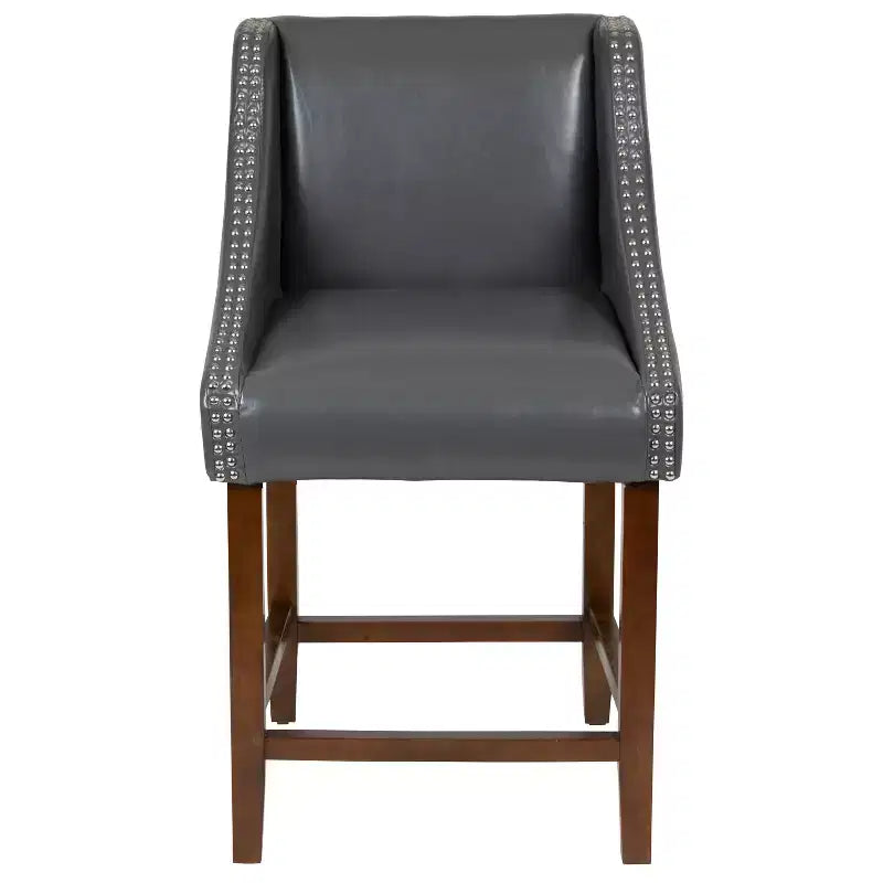 Tabouret de comptoir en bois de 61 cm de la série Carmel de Flash Furniture, style transitoire, avec garniture cloutée décorative, lot de 2