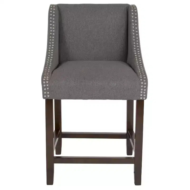 Tabouret de comptoir en bois de 61 cm de la série Carmel de Flash Furniture, style transitoire, avec garniture cloutée décorative, lot de 2