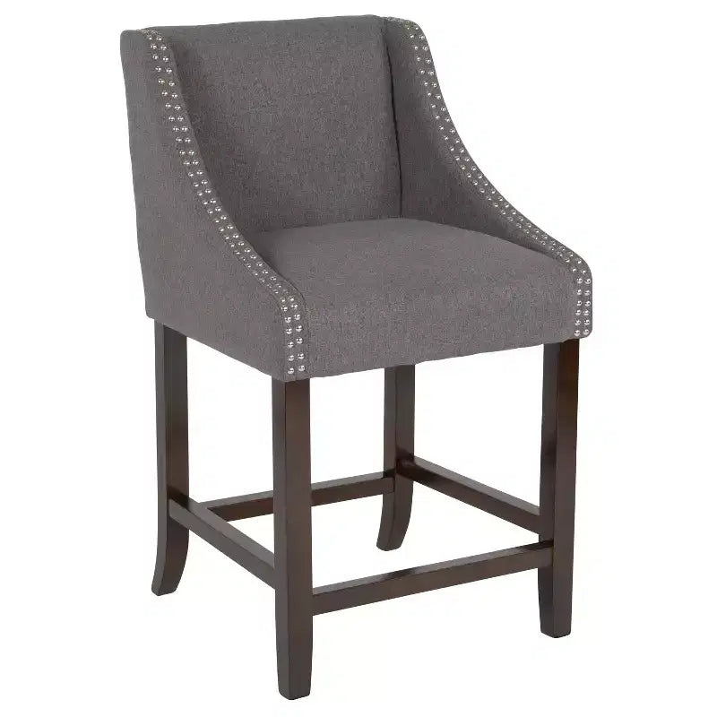 Tabouret de comptoir en bois de 61 cm de la série Carmel de Flash Furniture, style transitoire, avec garniture cloutée décorative, lot de 2